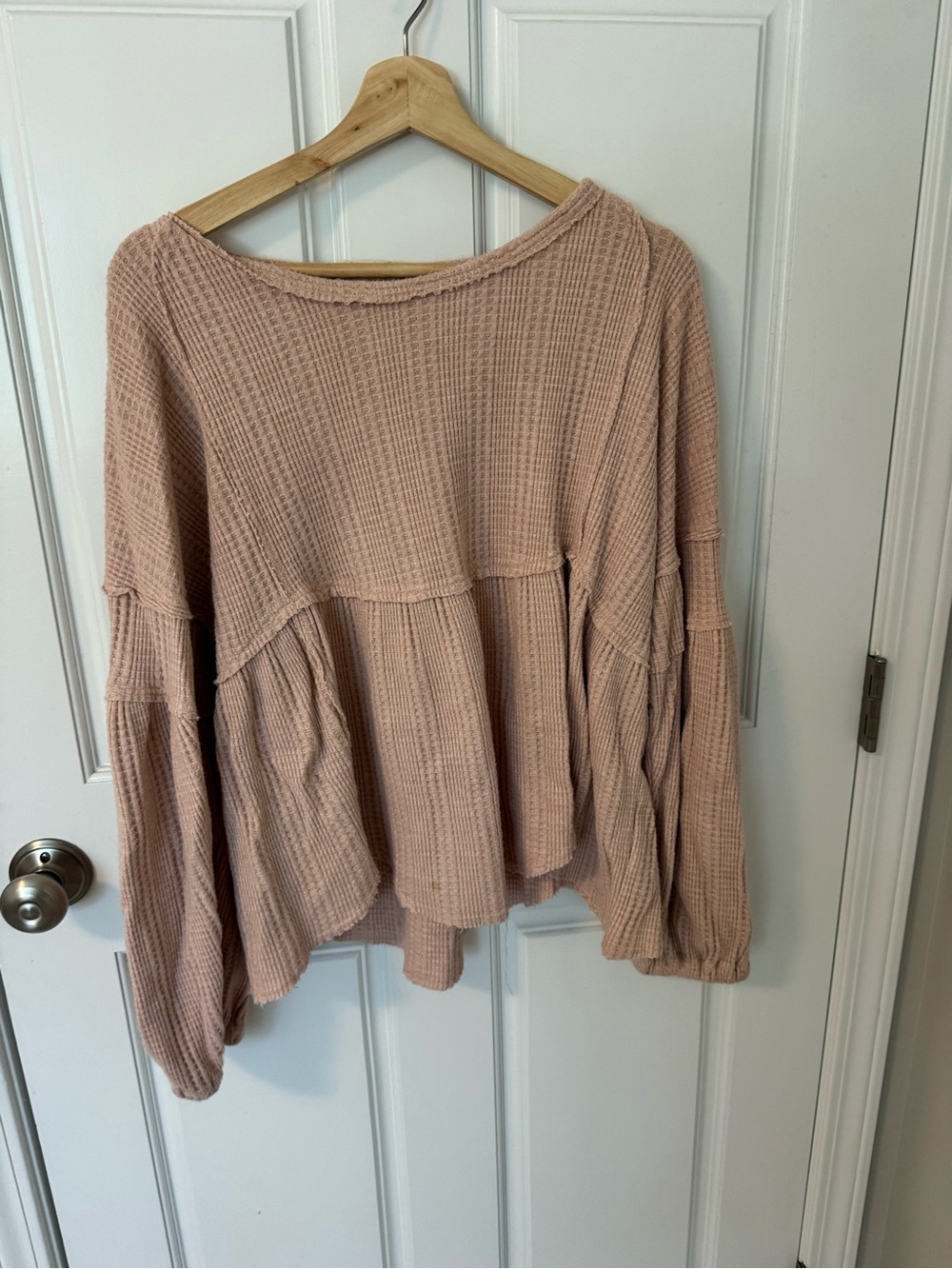 Cozy Waffle Peplum Pullover Top - Blush Pink